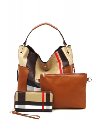 Tartan Plaid Check 3-in-1 Shoulder Bag Hobo BT2765PP TAN